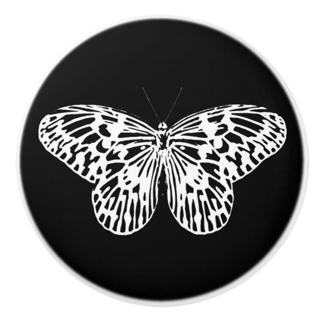 Pomo De Cerámica Esbozo de mariposa, blanco y negro (Anverso)