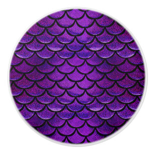 Pomo De Cerámica Escalas de sirenas moradas y azules