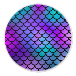 Pomo De Cerámica Escamas de Sirena Azul Rosa Morado Verde Azul Pez 
