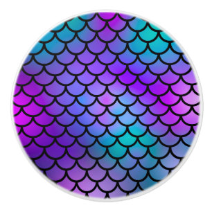 Pomo De Cerámica Escamas de Sirena Azul Rosa Morado Verde Azul Pez