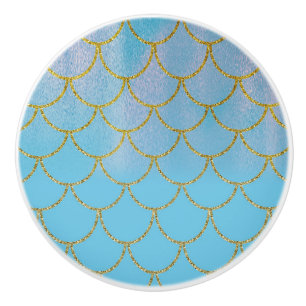 Pomo De Cerámica Escamas de Sirena con Brillo Irisado Azul y Dorado