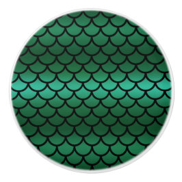 Pomo De Cerámica Escamas de Sirena Verdes y Negras Pescado de Fanta