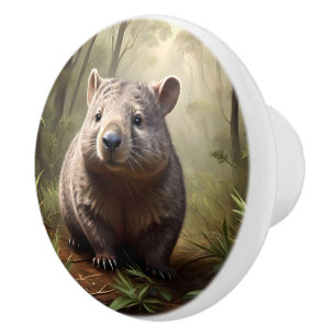 Pomo De Cerámica "Escondido en el monte: un wombat australiano en l