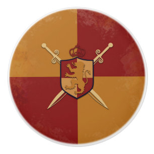 Pomo De Cerámica Escudo de Griffin Caballero Real Marrón y Dorado D