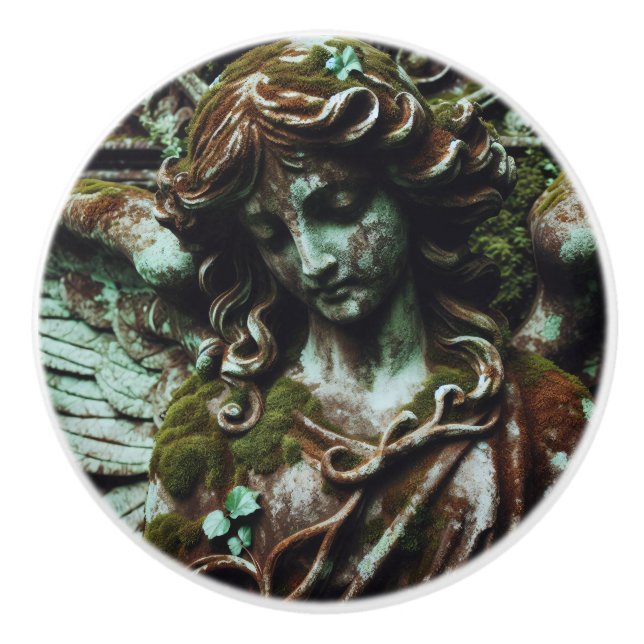 Pomo De Cerámica Escultura Ángel cubierta en Patina (Anverso)