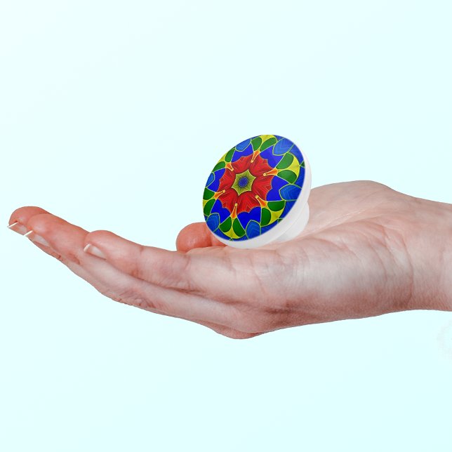 Pomo De Cerámica Esmalte azul de estilo Art Nouveau y flor roja (Subido por el creador)