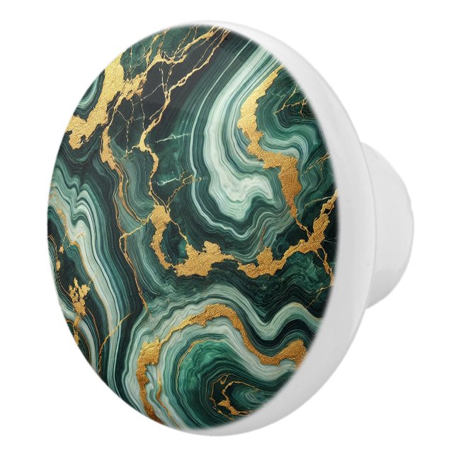 Pomo De Cerámica Esmeralda Verde y oro Marble Look Glam (Derecha)