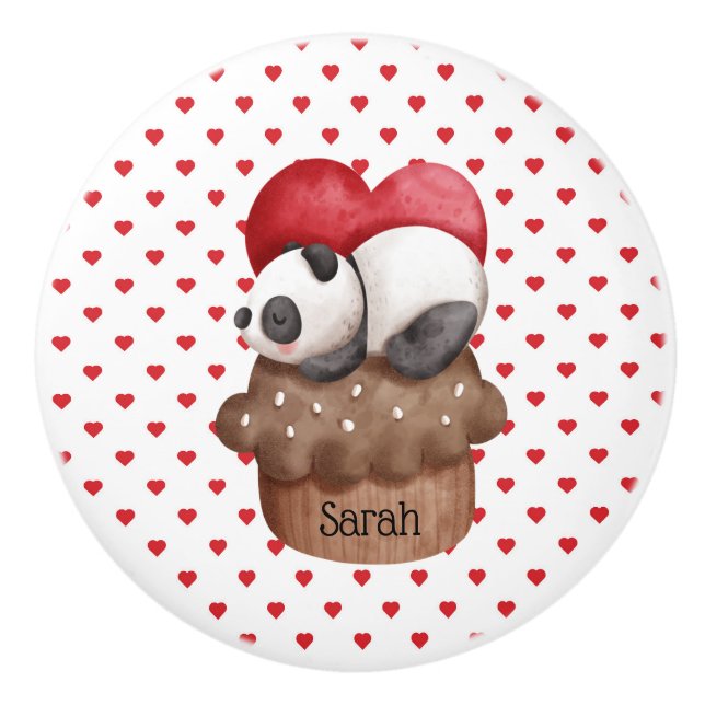 Pomo De Cerámica Espectacular oso Panda en una tarta monogramada (Anverso)