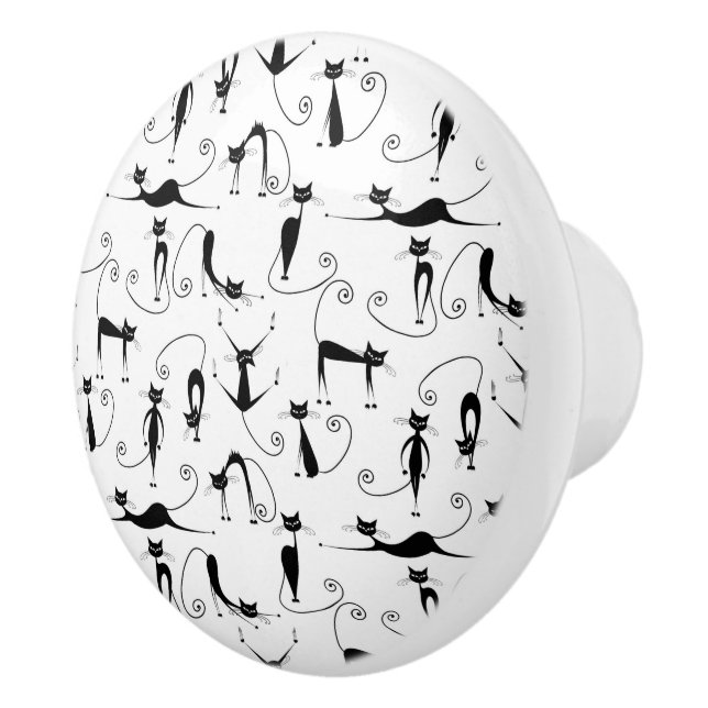 Pomo De Cerámica Espinoso patrón de gato negro (Derecha)