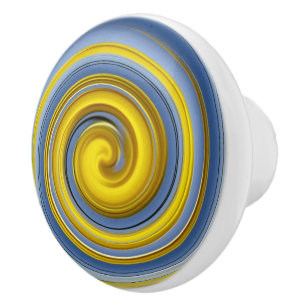 Pomo De Cerámica Espiral Guay amarilla y azul