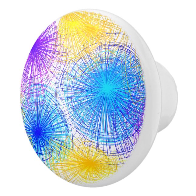 Pomo De Cerámica Espirales azul amarillo morado geométrico (Derecha)