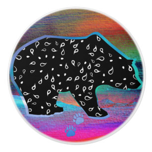Pomo De Cerámica Espíritu de oso negro Colores de luz boreal Kn cer