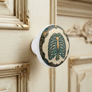 Pomo De Cerámica Esqueleto Anatómico de Costillar Verde Art Deco