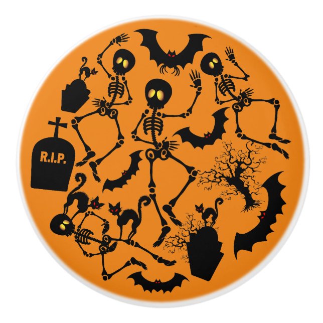 Pomo De Cerámica Esqueletos de Halloween Danza macabra (Anverso)