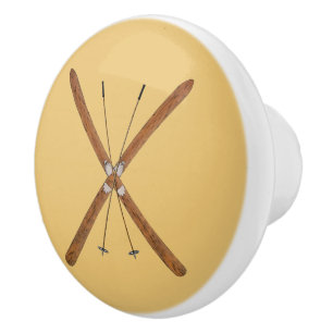 Pomo De Cerámica Esquíes De Campo Y Pollos