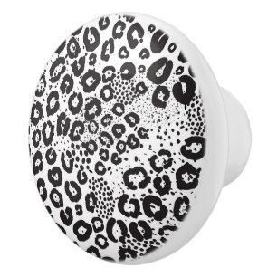 Pomo De Cerámica Estampado Animal Negro Blanco Leopardo de las Niev