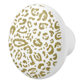 Pomo De Cerámica Estampado de Animal Leopardo Guepardo Blanco Brill