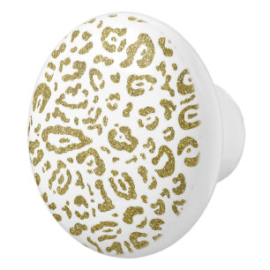 Pomo De Cerámica Estampado de Animal Leopardo Guepardo Blanco Brill