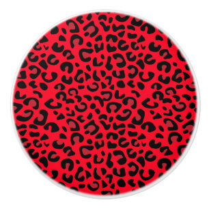Pomo De Cerámica Estampado de animales negro y rojo del leopardo