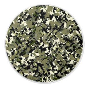 Pomo De Cerámica Estampado de Camuflaje Verde Negro Crema