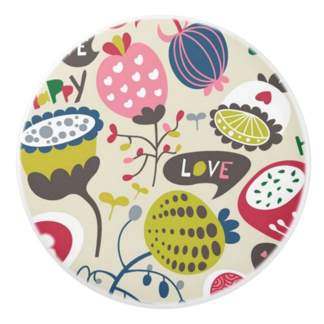 Pomo De Cerámica Estampado de flores 14 (Anverso)