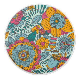 Pomo De Cerámica Estampado de flores colorido