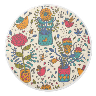 Pomo De Cerámica Estampado de flores del dibujo animado con los