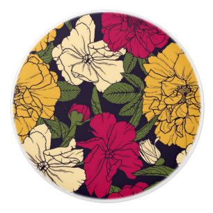 Pomo De Cerámica Estampado de flores elegante