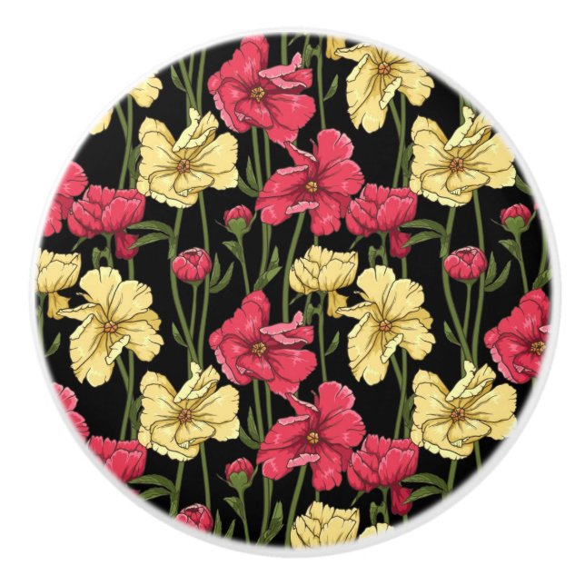 Pomo De Cerámica Estampado de flores elegante 2 (Anverso)