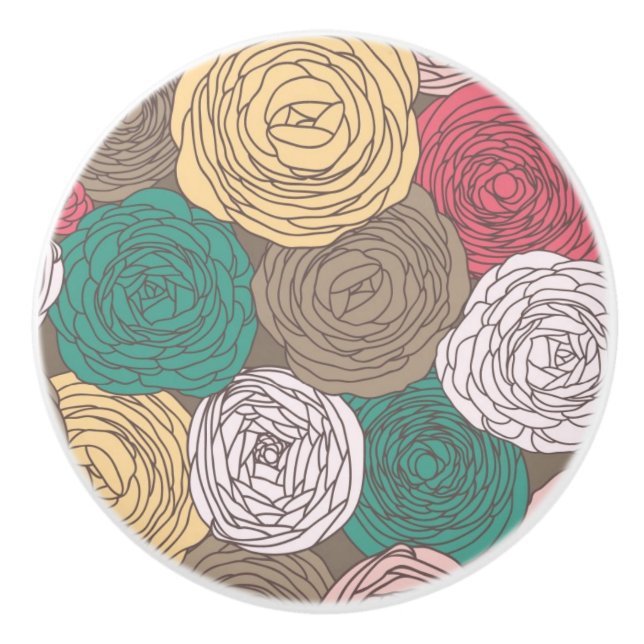 Pomo De Cerámica Estampado de flores elegante. Floral brillante (Anverso)