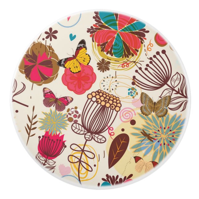 Pomo De Cerámica Estampado de flores en el estilo retro 4 (Anverso)