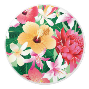 Pomo De Cerámica Estampado de flores tropical del hibisco