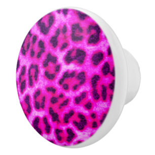 Pomo De Cerámica Estampado de leopardo rosa brillante