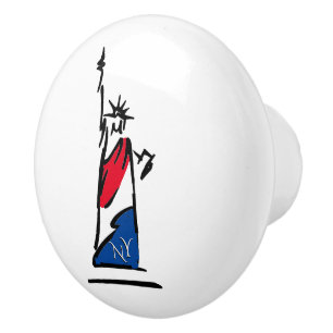 Pomo De Cerámica Estatua de la Libertad / Rayas de Lady Liberty