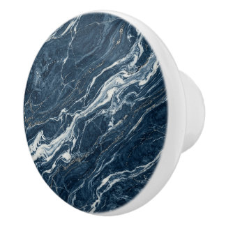 Pomo De Cerámica Estética moderna refinada mármol azul océano