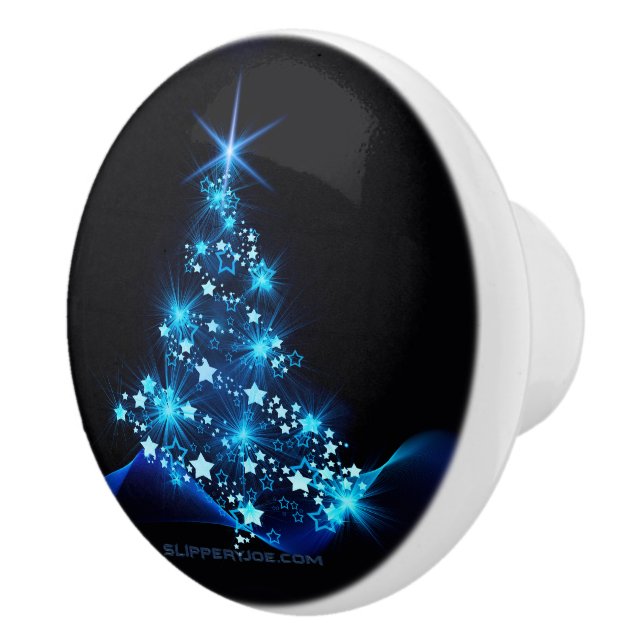 Pomo De Cerámica estilizado árbol de Navidad SlipperyJoe azul brill (Derecha)