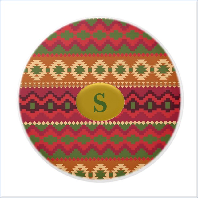 Pomo De Cerámica Estilo azteca suroeste verde rosa y marrón (Subido por el creador)