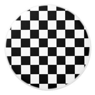 Pomo De Cerámica Estilo comprobado blanco y negro de la bandera