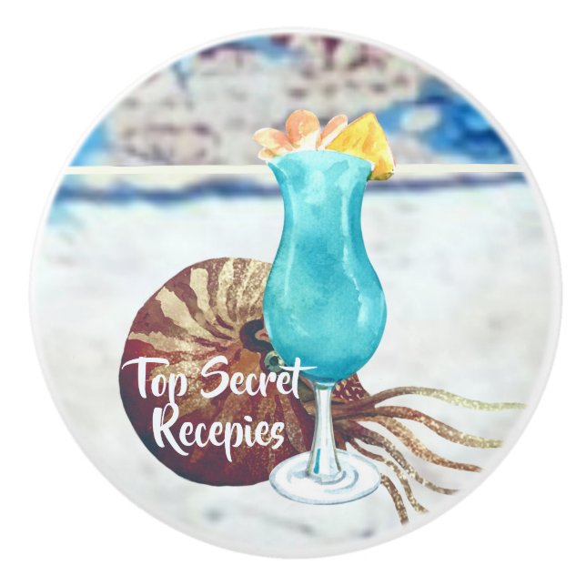 Pomo De Cerámica Estilo costero Cócteles acuarela y nautilus  (Anverso)