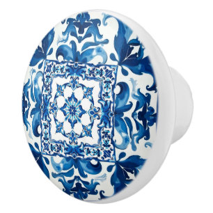 Pomo De Cerámica estilo italiano, mediterráneo, mosaico, azul,