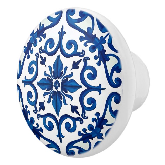Pomo De Cerámica estilo italiano, mediterráneo, mosaico, azul, (Derecha)