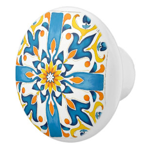 Pomo De Cerámica estilo italiano, mediterráneo, mosaico, azul,