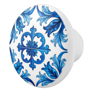 Pomo De Cerámica estilo italiano, mediterráneo, mosaico, azul,