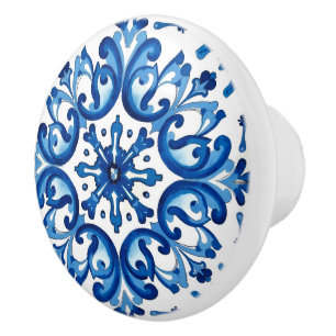 Pomo De Cerámica estilo italiano, mediterráneo, mosaico, azul,