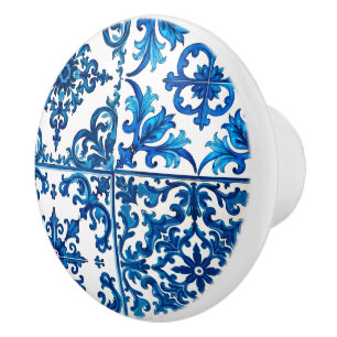 Pomo De Cerámica estilo italiano, mediterráneo, mosaico, azul,