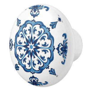 Pomo De Cerámica estilo italiano, mediterráneo, mosaico, azul,