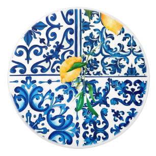 Pomo De Cerámica estilo italiano, mediterráneo, mosaico, azul, limó