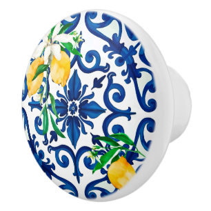Pomo De Cerámica estilo italiano, mosaico, azul, limón,