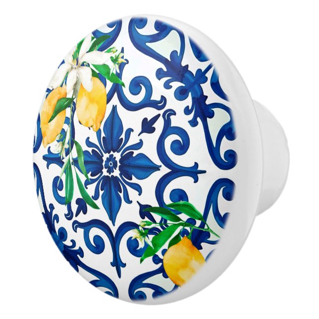 Pomo De Cerámica estilo italiano, mosaico, azul, limón, (Derecha)