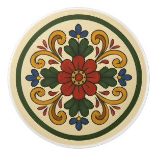 Pomo De Cerámica Estilo Rosemaling Noruego Cottagecore Folk Art